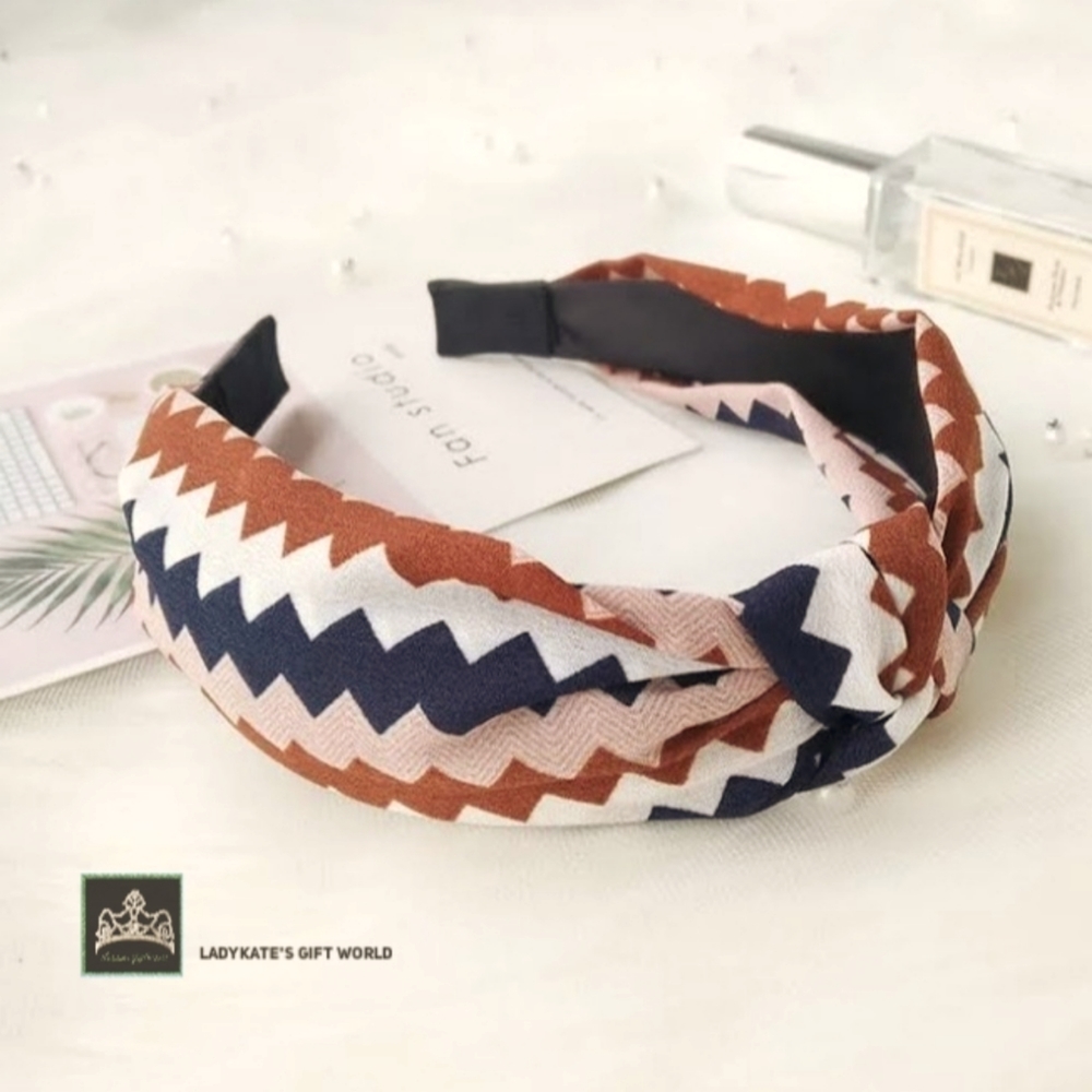 New Dark Blue, Brown and White Color Knotted Hairband Knitting Hairband for Wome